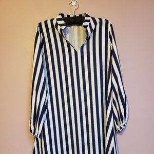 Shein Blue and White Striped Women's Size Medium Mao Collared Top - Gently Used.